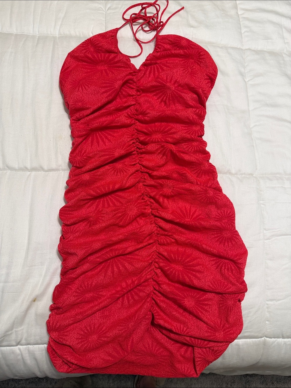 Zara Red Ruched Halter Bodycon Dress